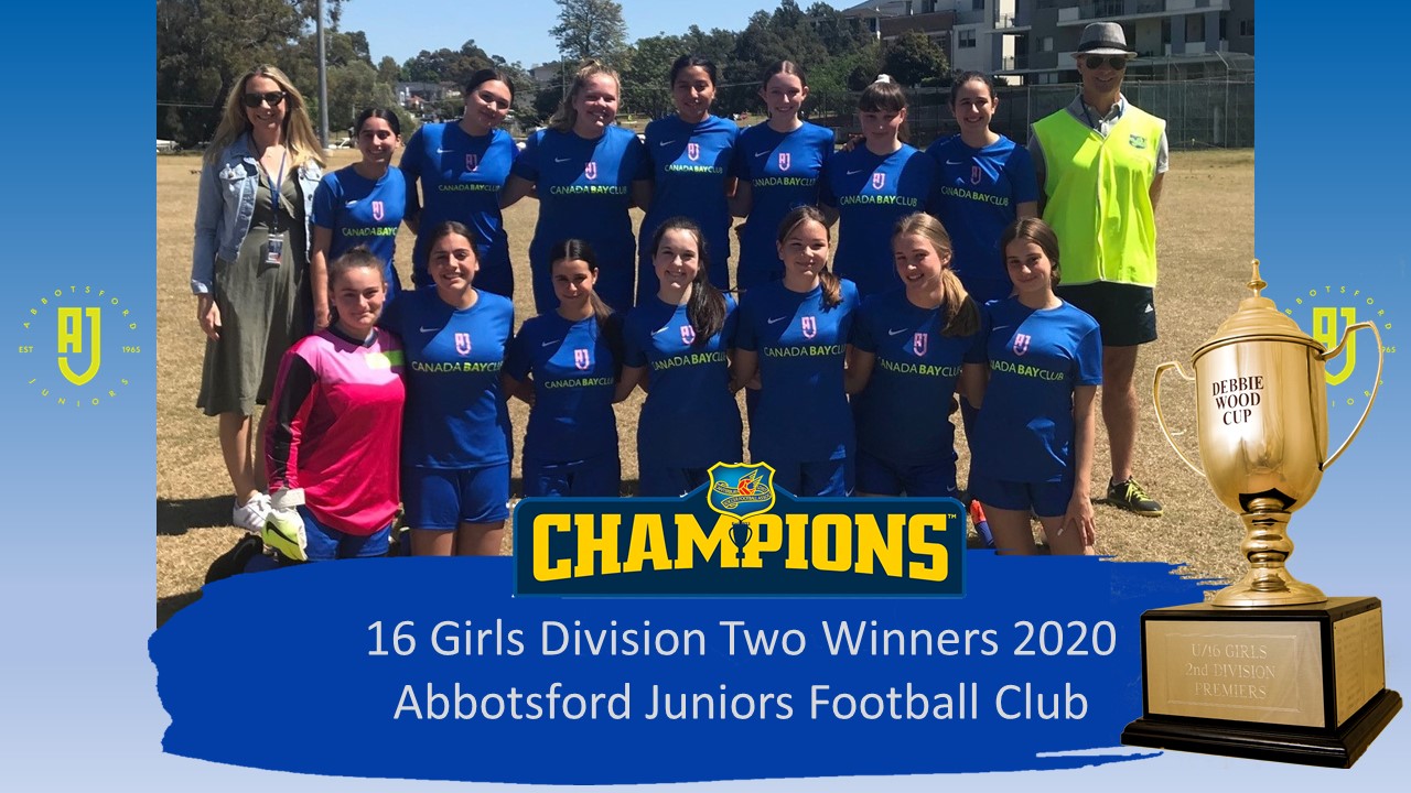 Abbotsford Juniors Under 16 Division 2 Girls team - premiers in 2020