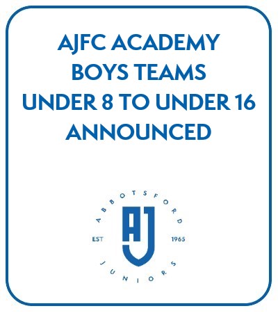 AJFC Academy Boys Under 8 to Under 16 Teams for 2023