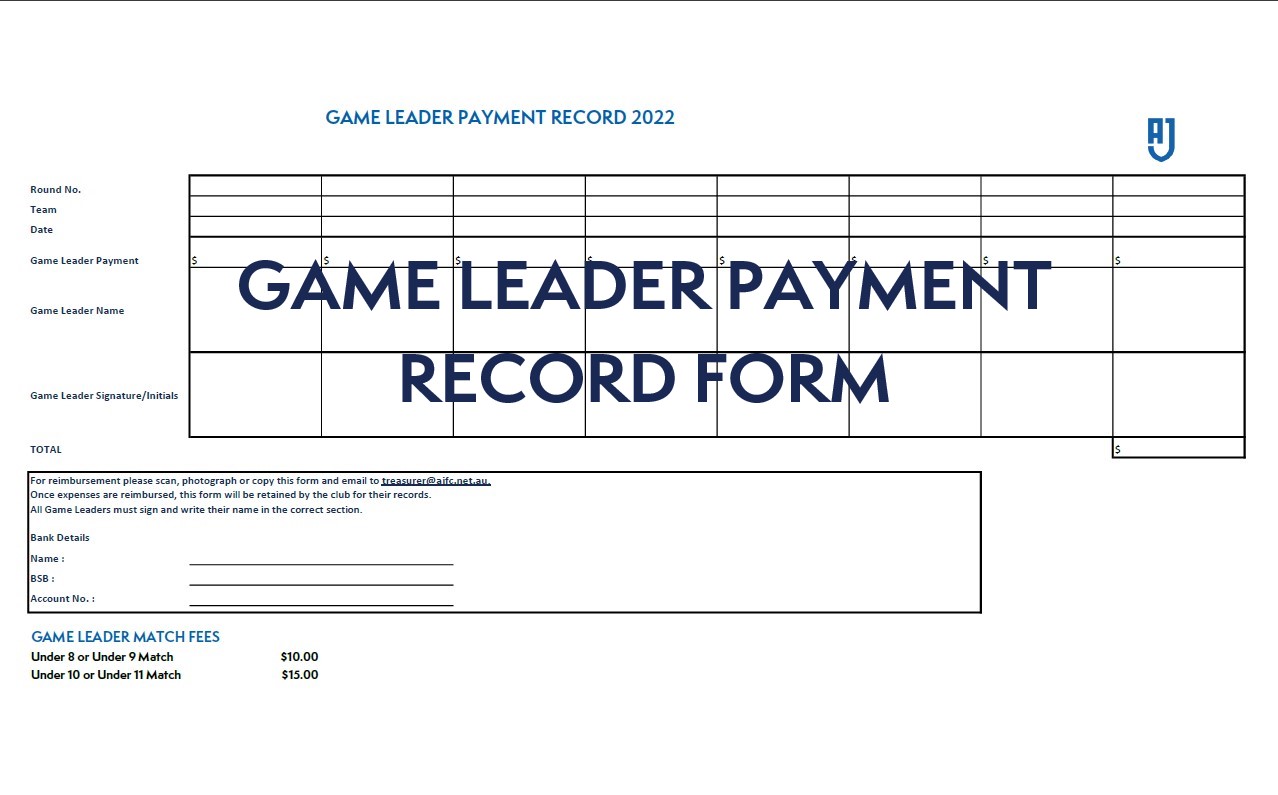 AJFC Game Leader Payment Record Form